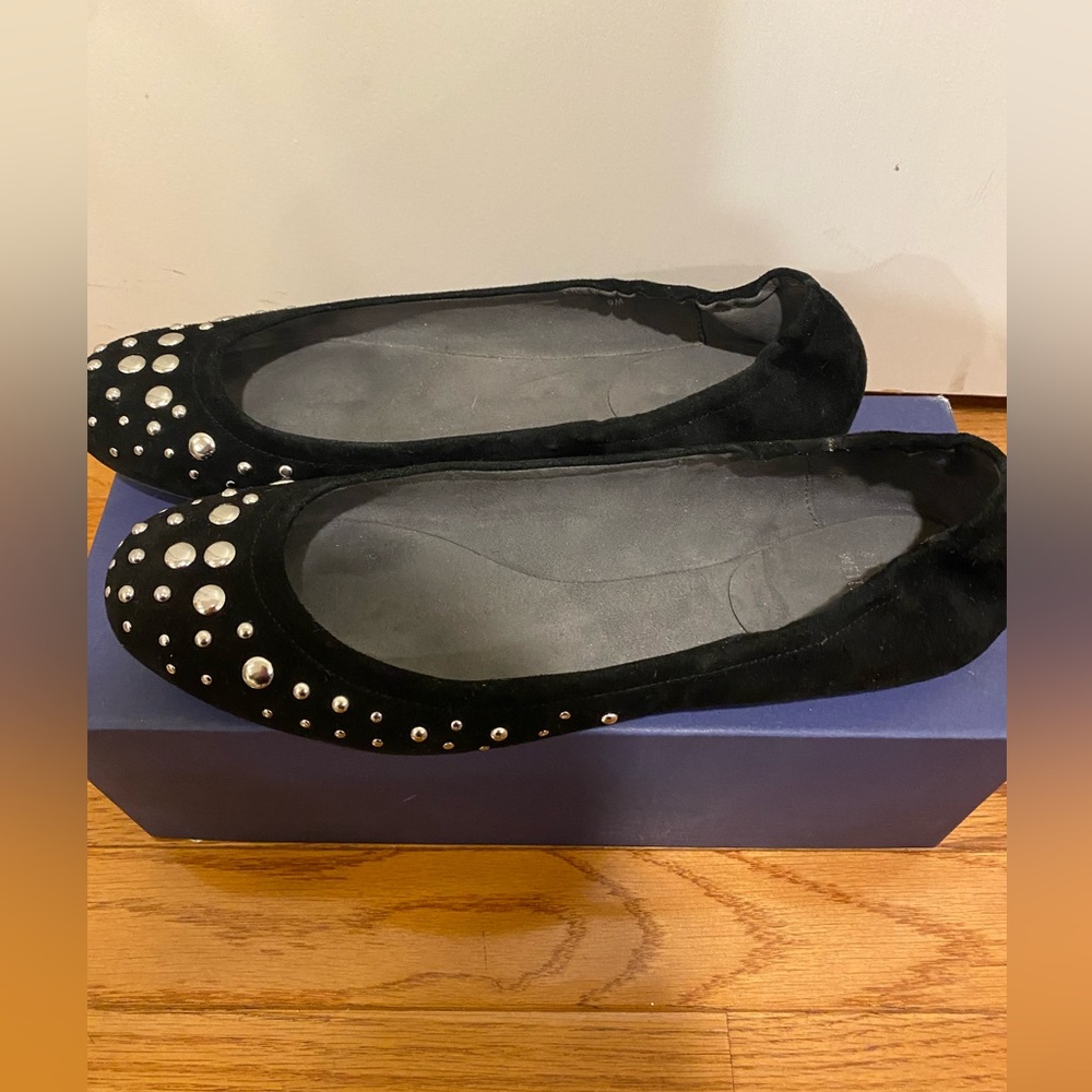 Brand new Stuart Weitzman ballet slipper black suede leather with silver size 9